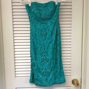 Sue Wong - Turquoise Embellished Strapless Dress